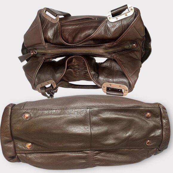 B Makowsky Slouchy Hobo Brown Pebbled Leather Ruched Shoulder Bag Pockets Boho - Picture 5 of 7